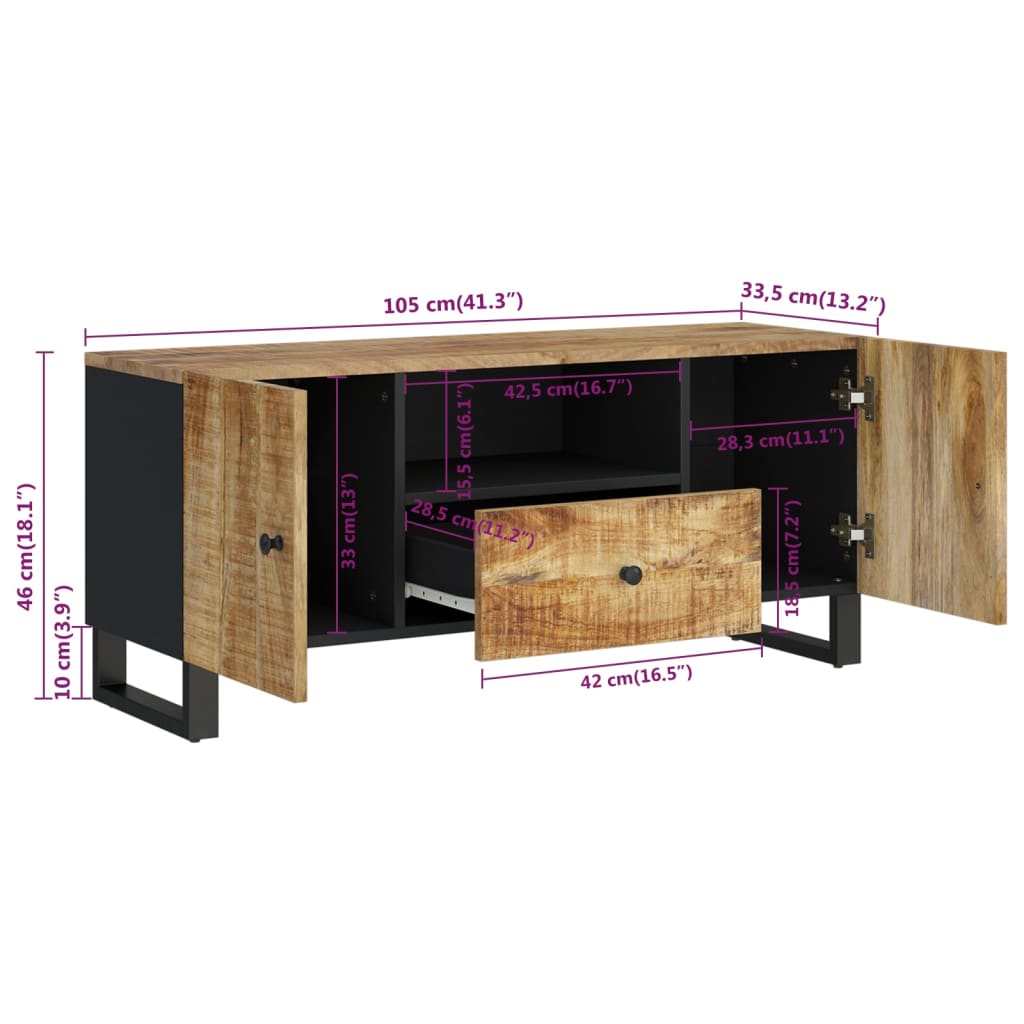 Meuble TV 105x33,5x46 cm bois de manguier et d'ingénierie - XIOS