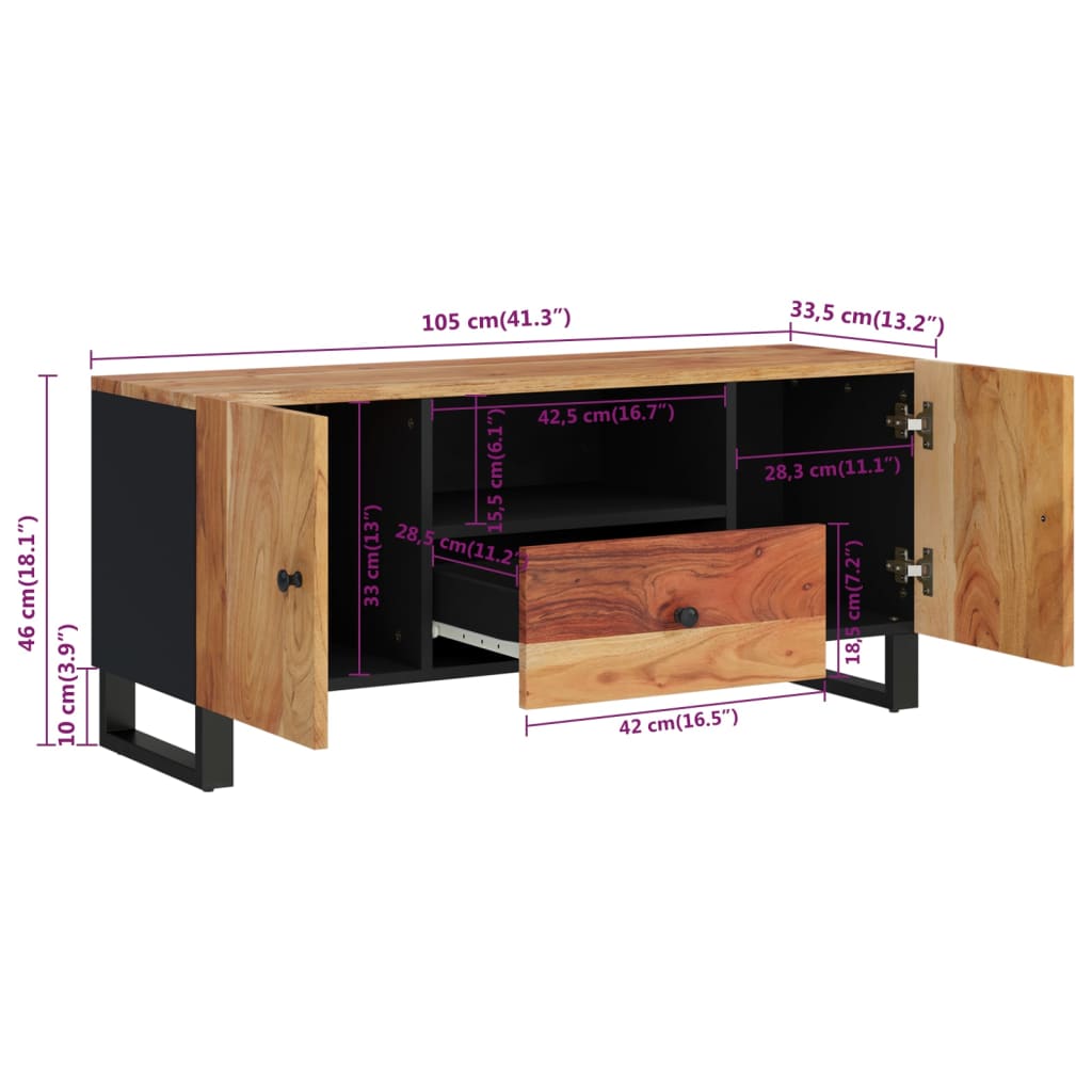 Meuble TV 105x33,5x46 cm bois d'acacia solide et d'ingénierie - XIOS