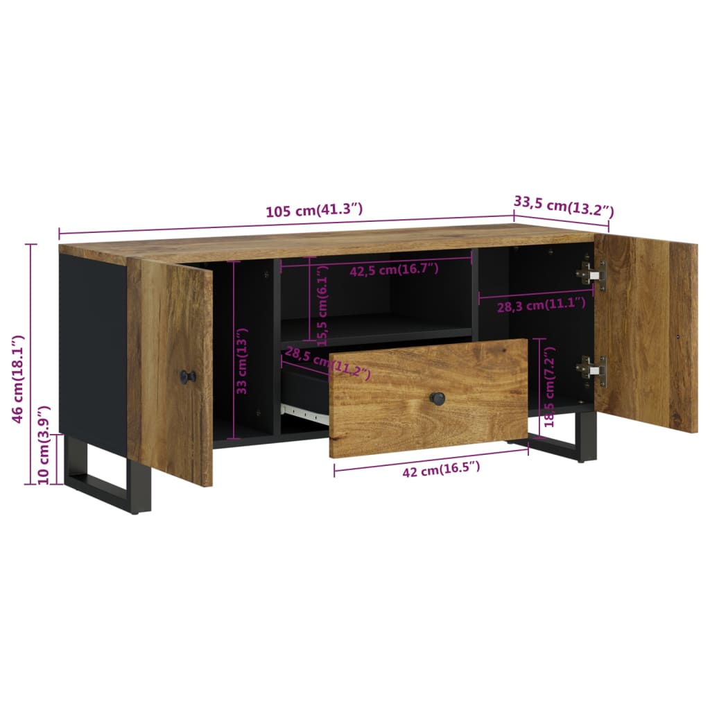 Meuble TV 105x33,5x46 cm bois de manguier et d'ingénierie - XIOS