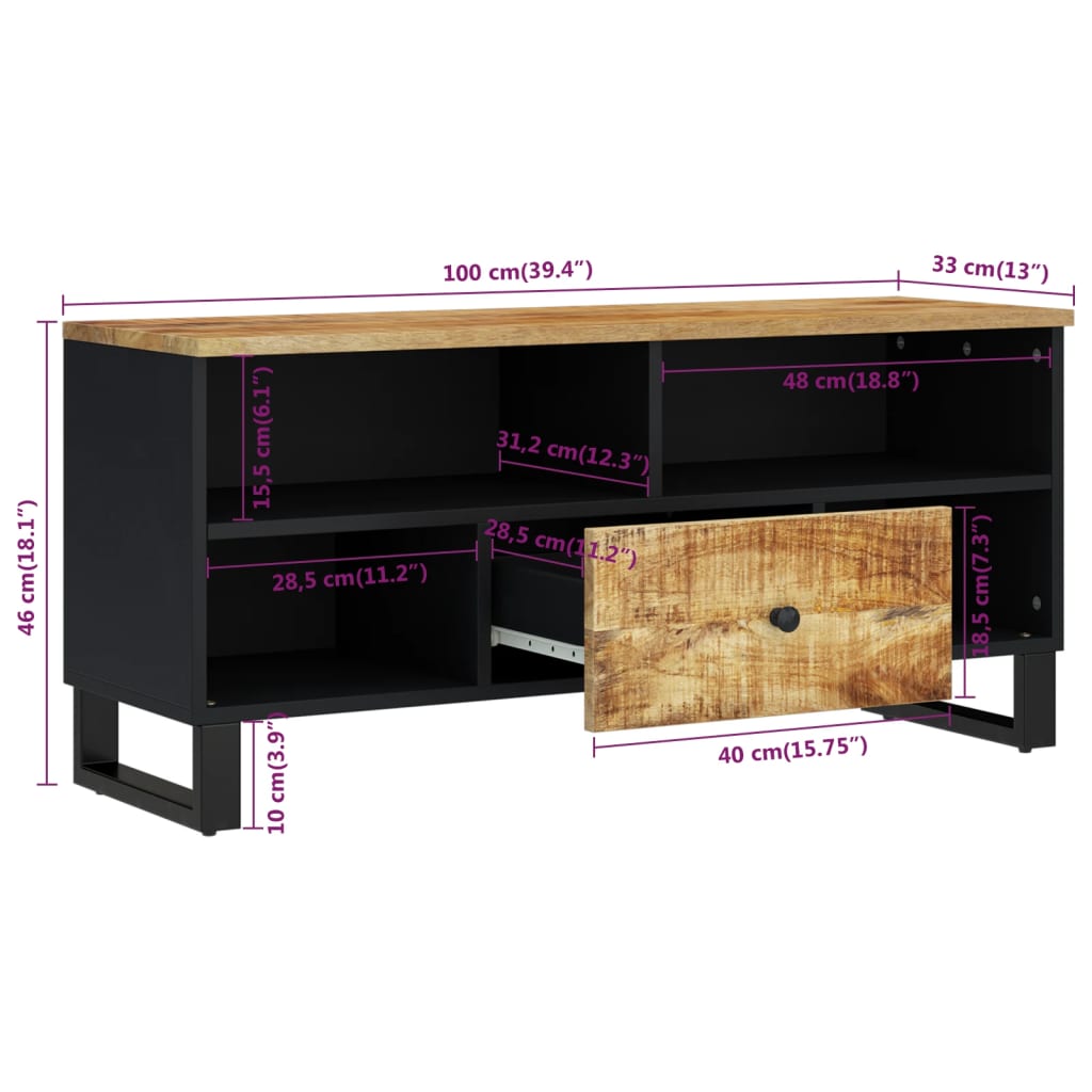 Meuble TV 100x33x46 cm bois de manguier et d'ingénierie - XIOS