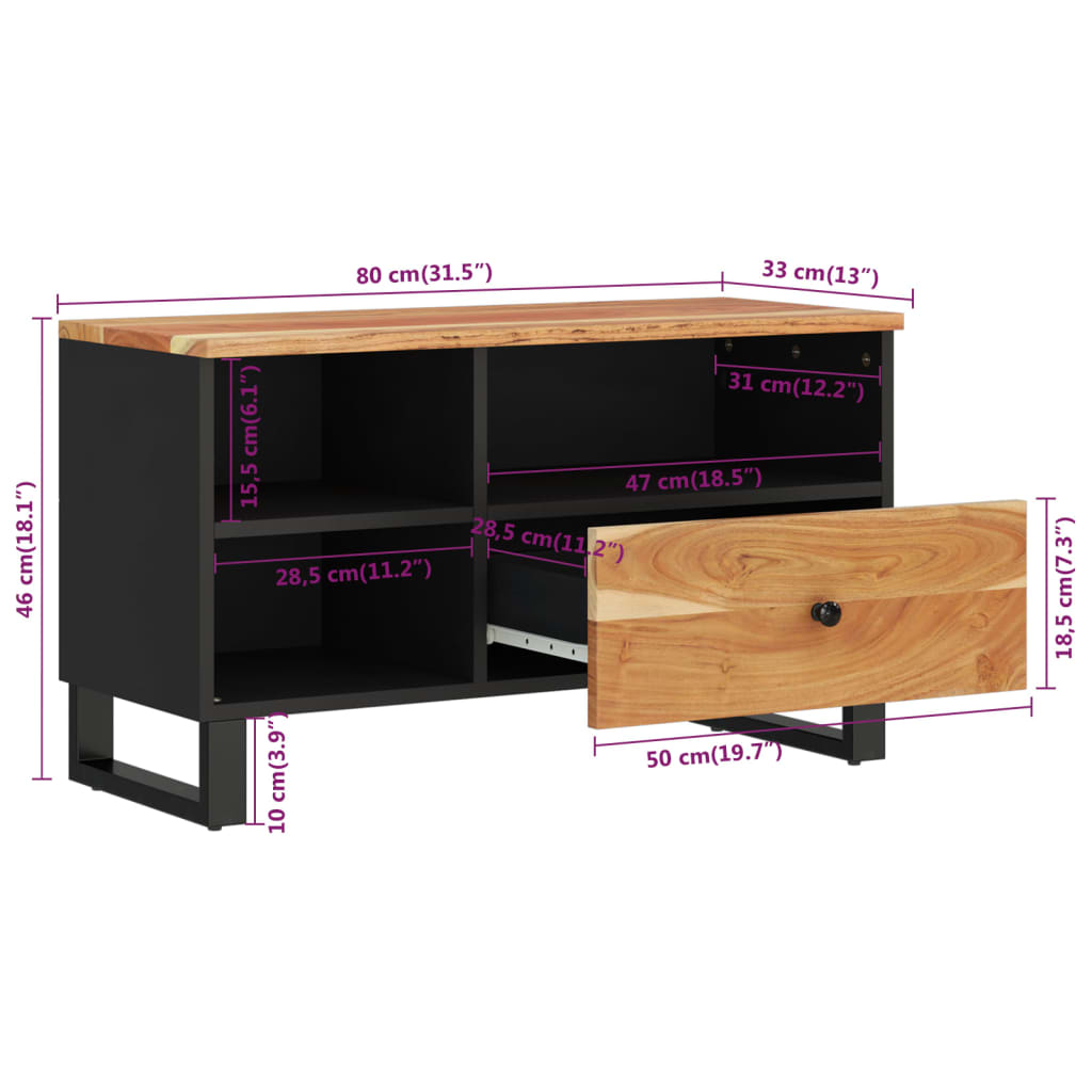 Meuble TV 80x33x46 cm bois d'acacia solide et bois d'ingénierie - XIOS