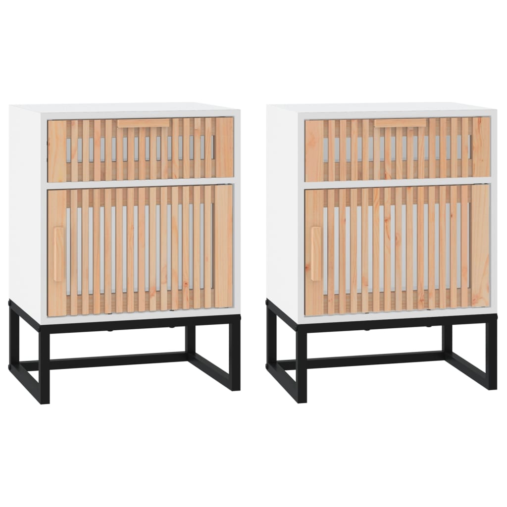 Tables de chevet 2pcs blanc 40x30x55,5cm bois ingénierie et fer - XIOS