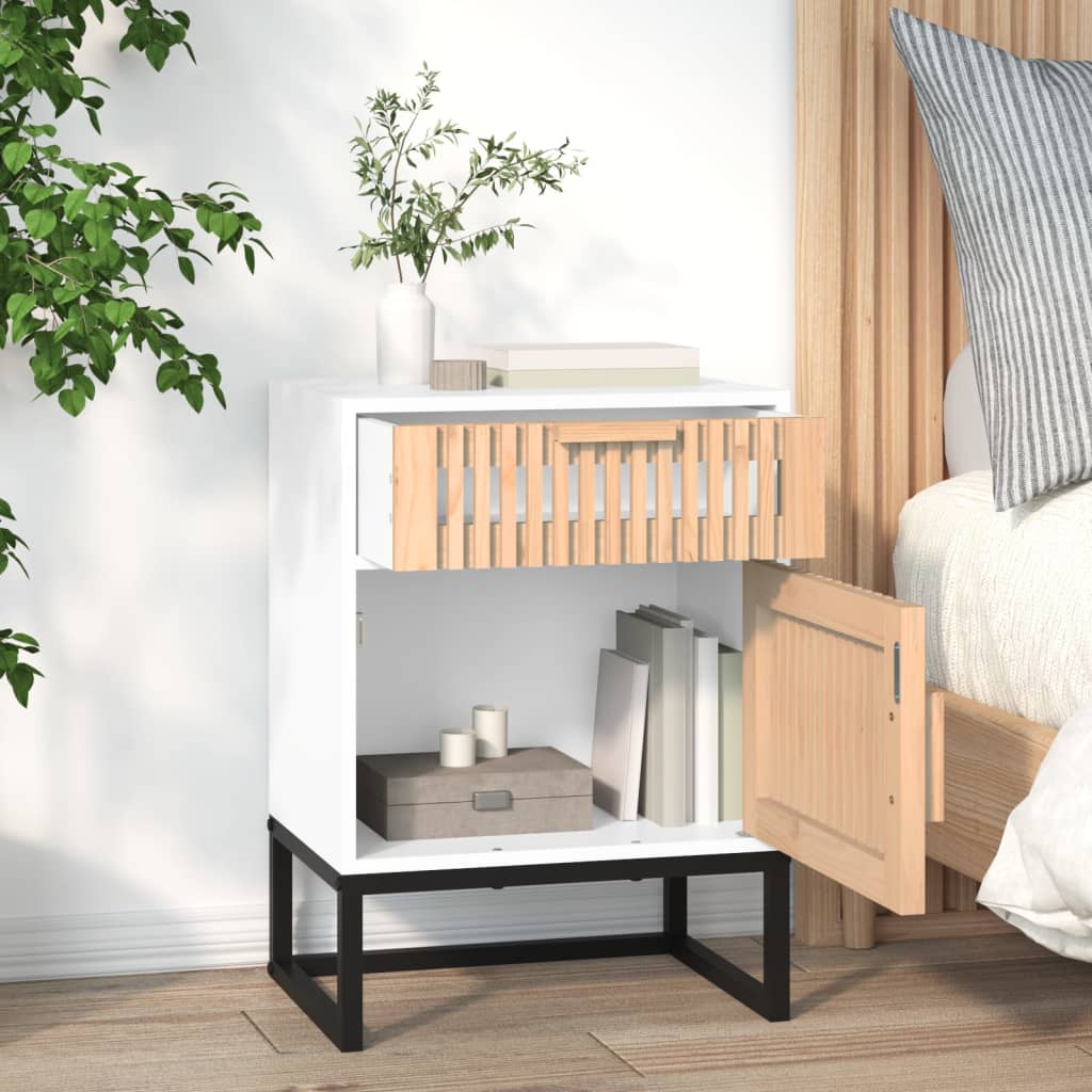 Tables de chevet 2pcs blanc 40x30x55,5cm bois ingénierie et fer - XIOS