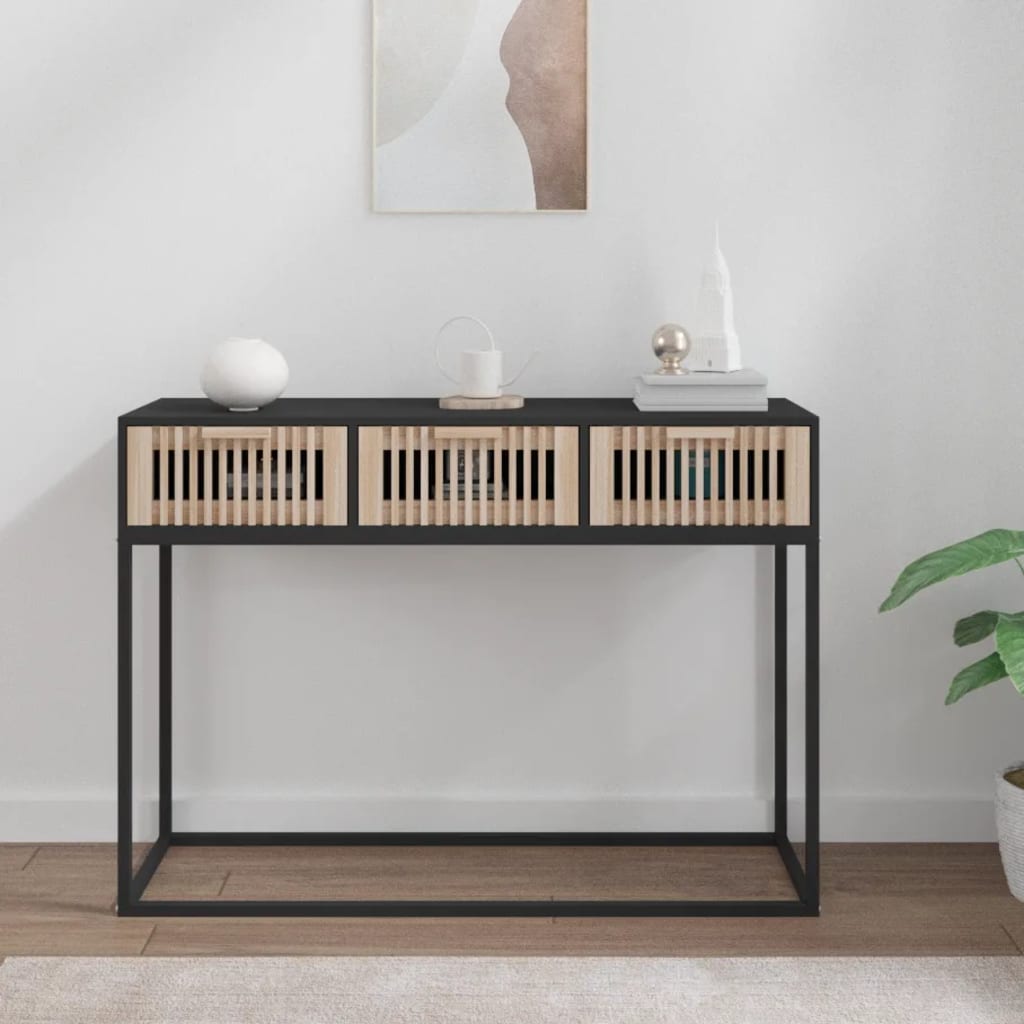 Table console noir 105x30x75 cm bois d'ingénierie et fer - XIOS