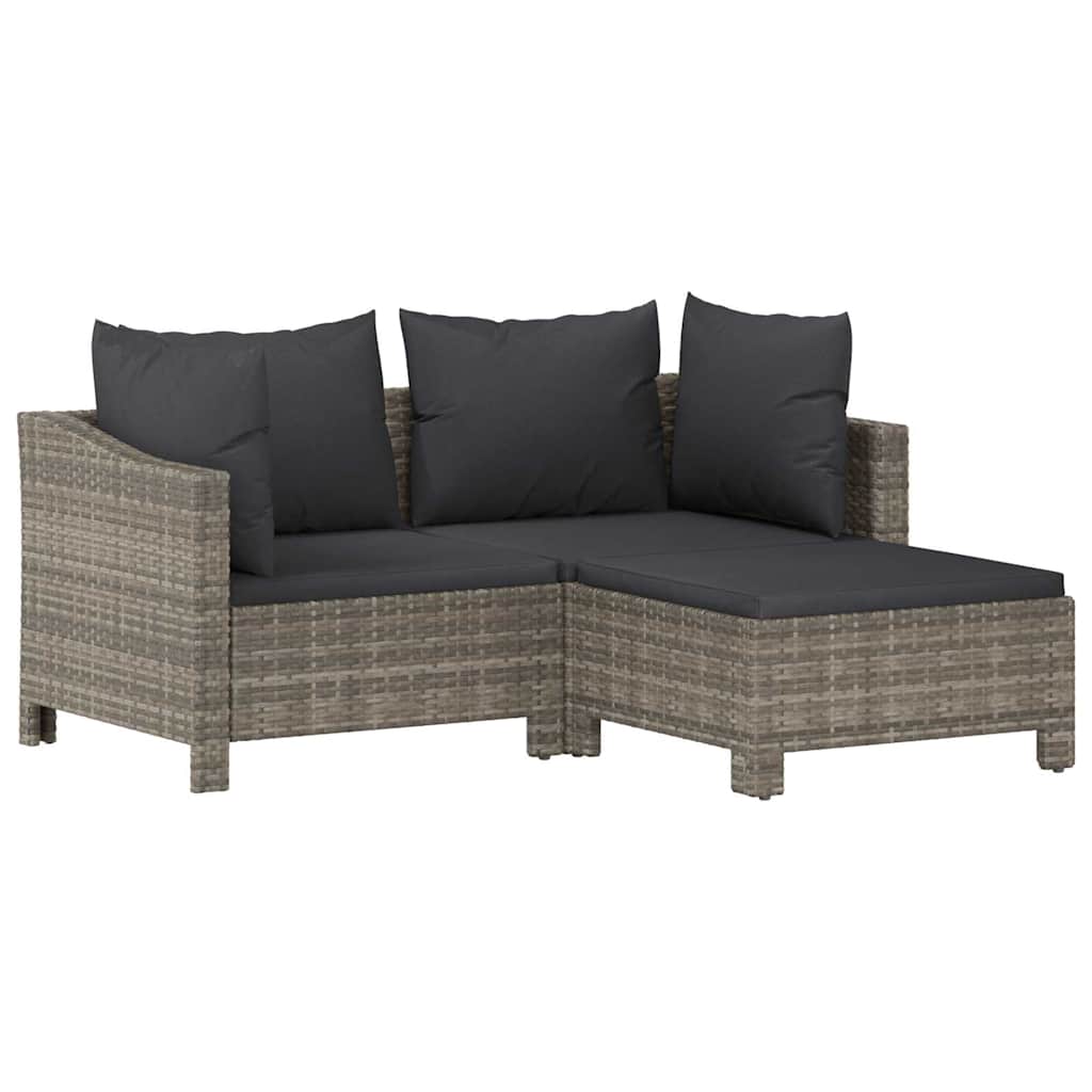 Salon de jardin 3 pcs avec coussins Gris Résine tressée - XIOS