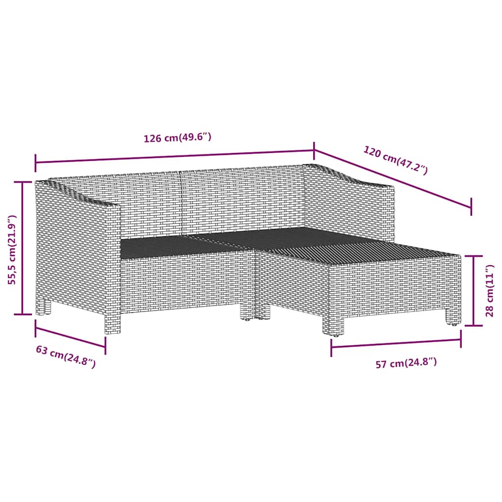 Salon de jardin 3 pcs avec coussins Gris Résine tressée - XIOS