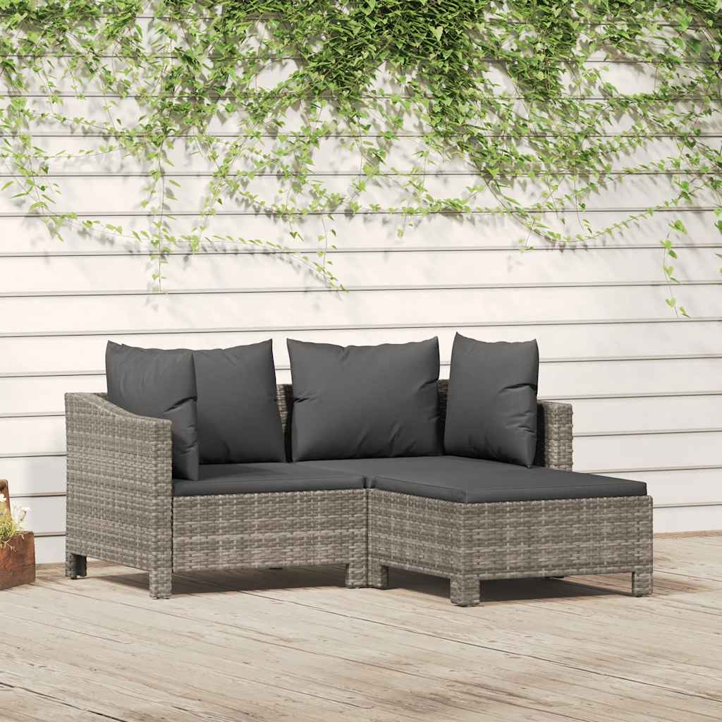 Salon de jardin 3 pcs avec coussins Gris Résine tressée - XIOS