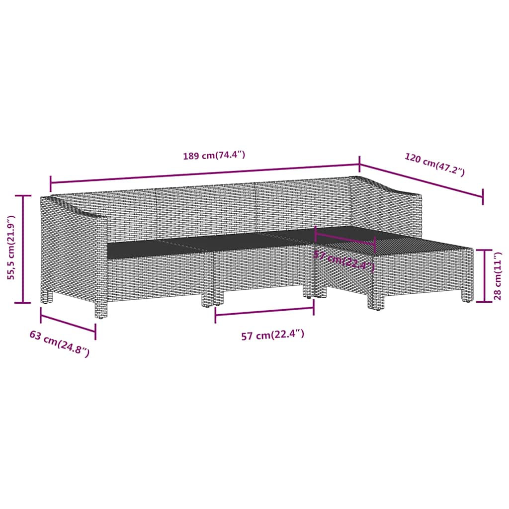 Salon de jardin 4 pcs avec coussins Gris Résine tressée - XIOS