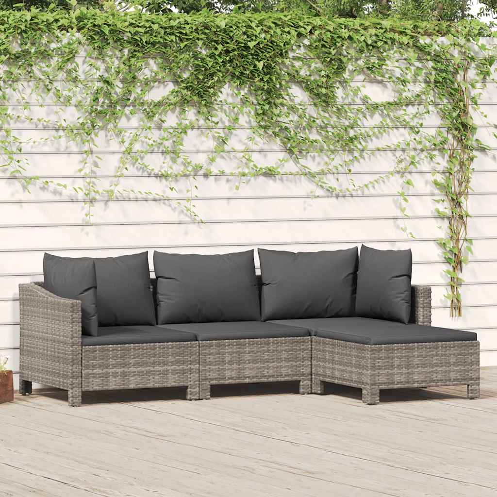 Salon de jardin 4 pcs avec coussins Gris Résine tressée - XIOS