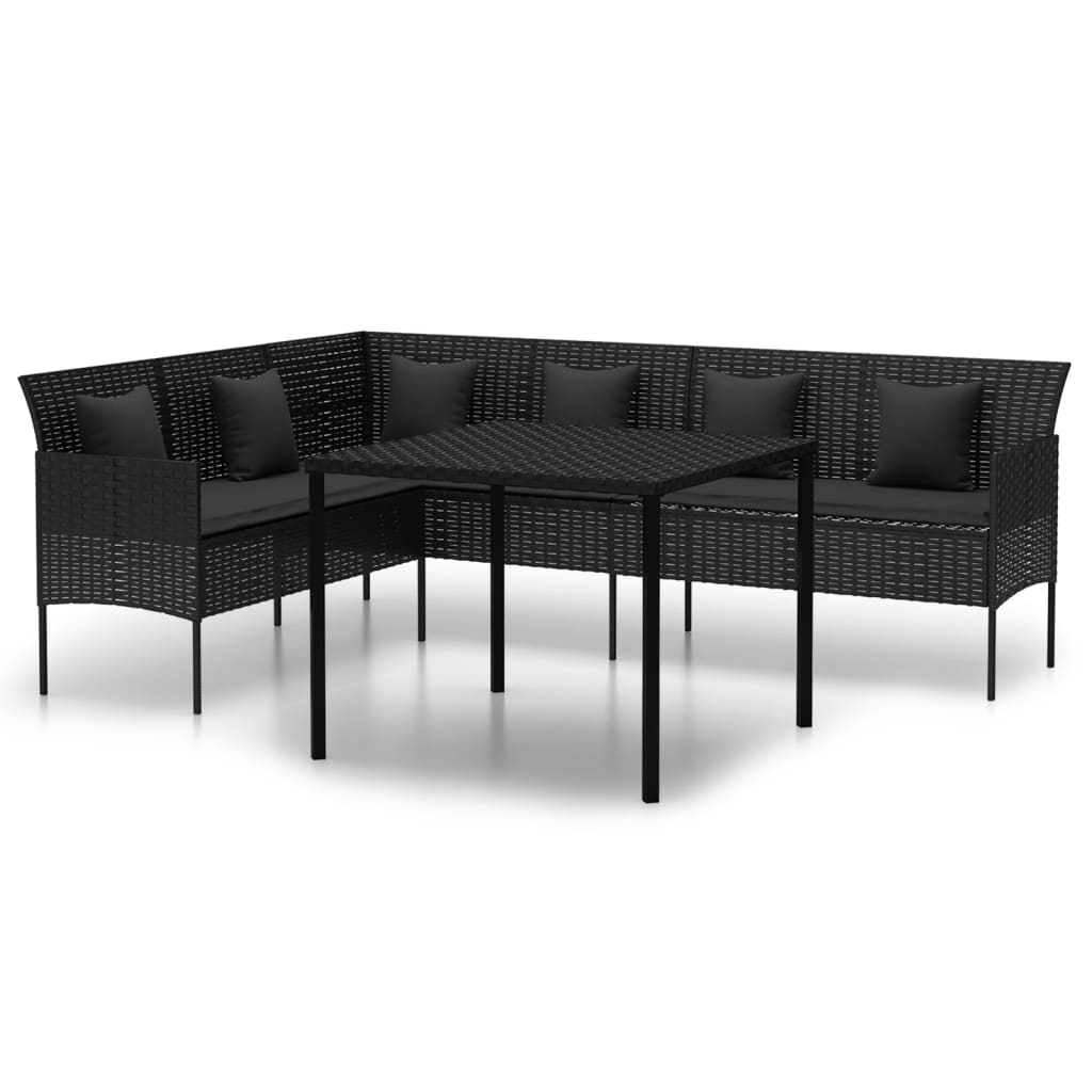 Ensemble à manger de jardin coussins 2pcs noir résine tressée - XIOS