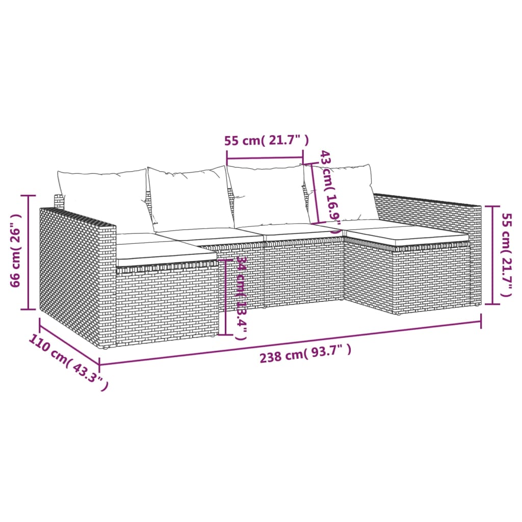 Salon de jardin 2 pcs avec coussins Noir Résine tressée Salons de jardin vidaXL