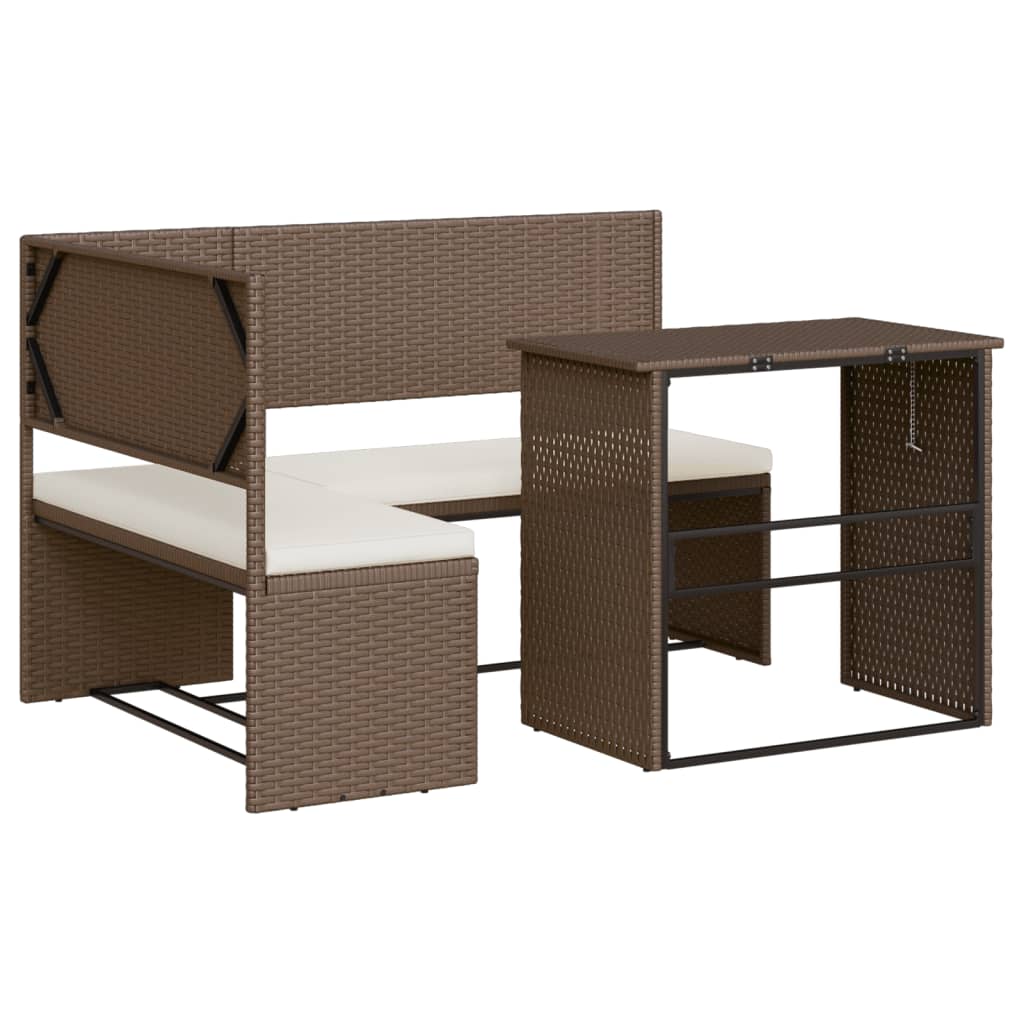Canapé de jardin avec table et coussins en forme de L marron - XIOS