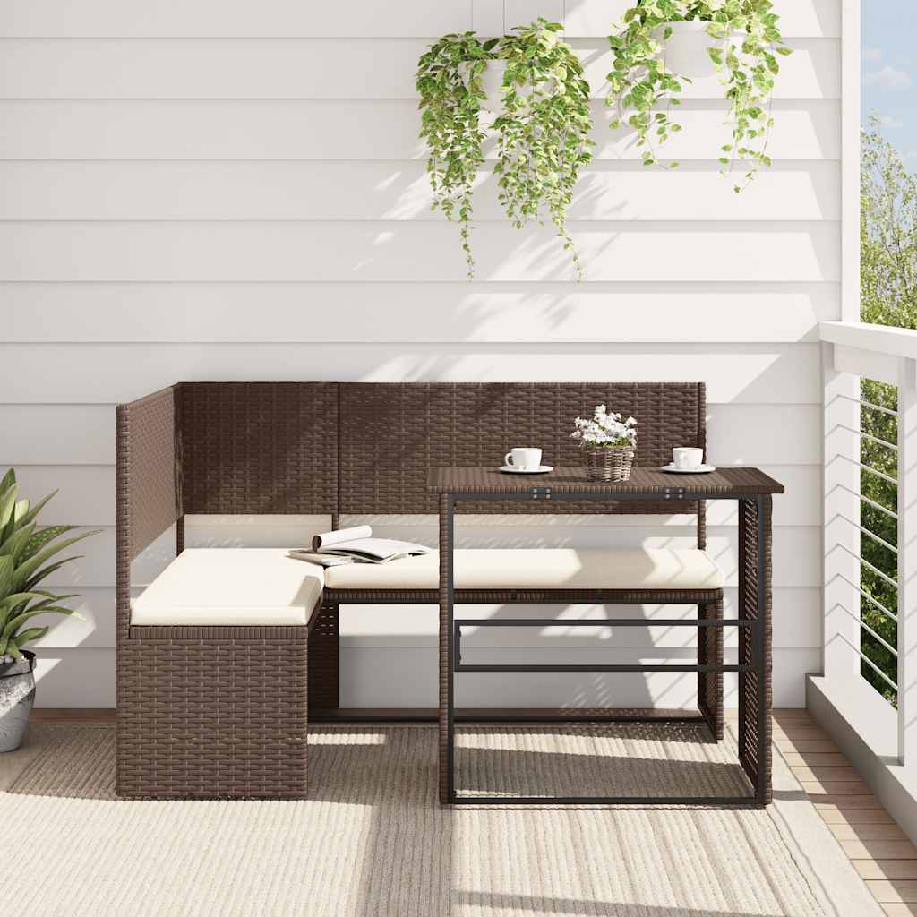 Canapé de jardin avec table et coussins en forme de L marron - XIOS