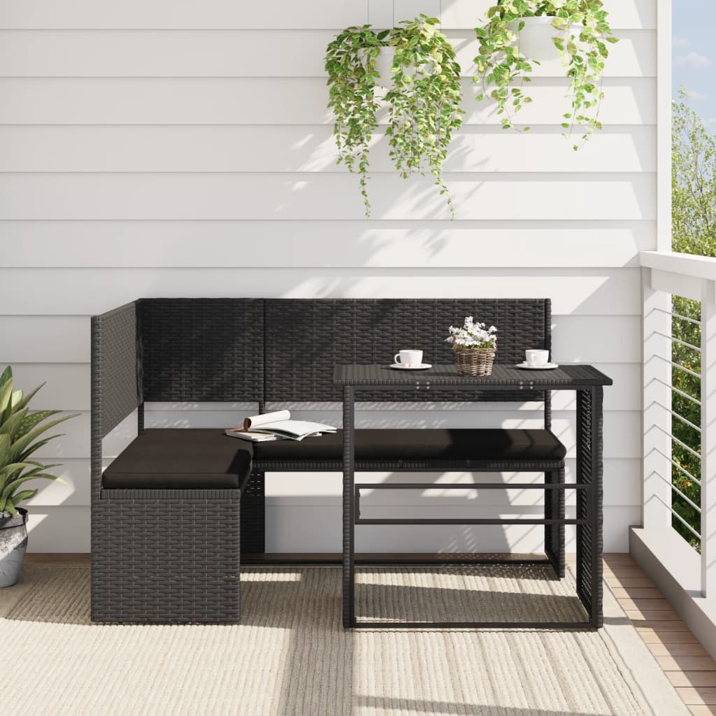 Canapé de jardin avec table et coussins en forme de L noir - XIOS