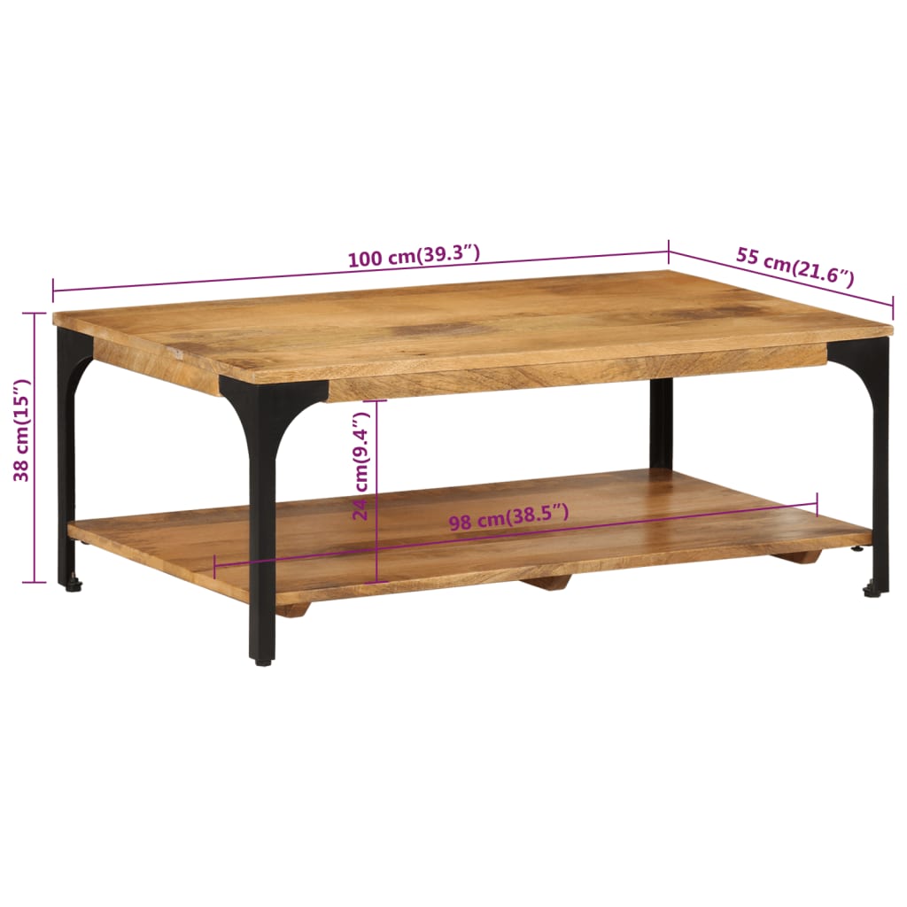 Table basse 2 niveaux 100x55x38cm bois manguier massif et acier - XIOS