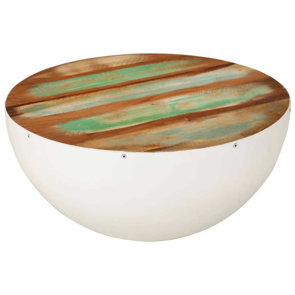 Table basse en forme de bol blanc bois de récupération massif - XIOS