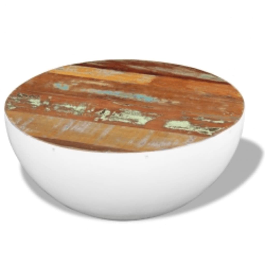Table basse en forme de bol blanc bois de récupération massif - XIOS