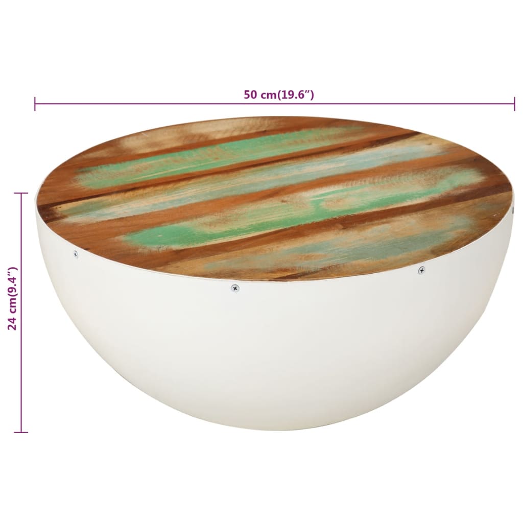 Table basse en forme de bol blanc bois de récupération massif - XIOS