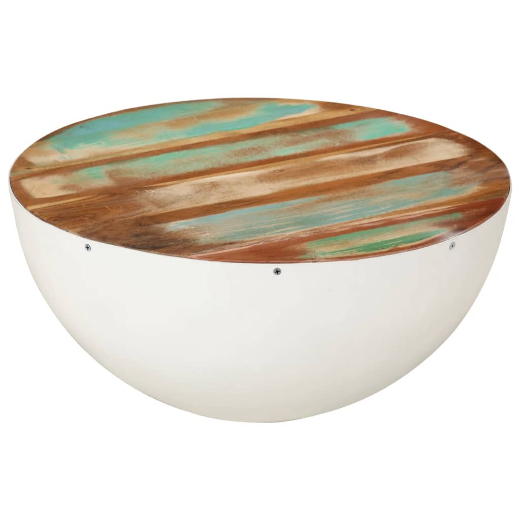 Table basse en forme de bol blanc bois de récupération massif - XIOS