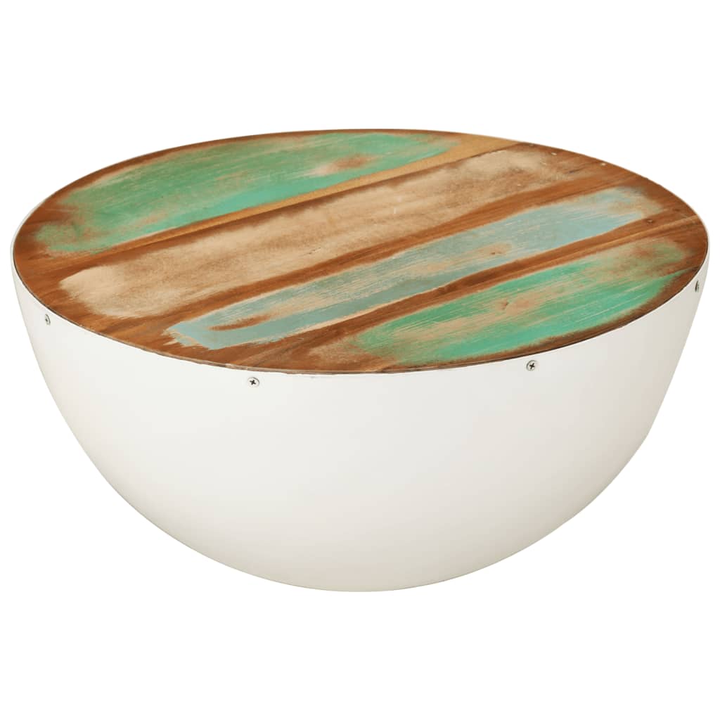 Table basse en forme de bol blanc bois de récupération massif - XIOS