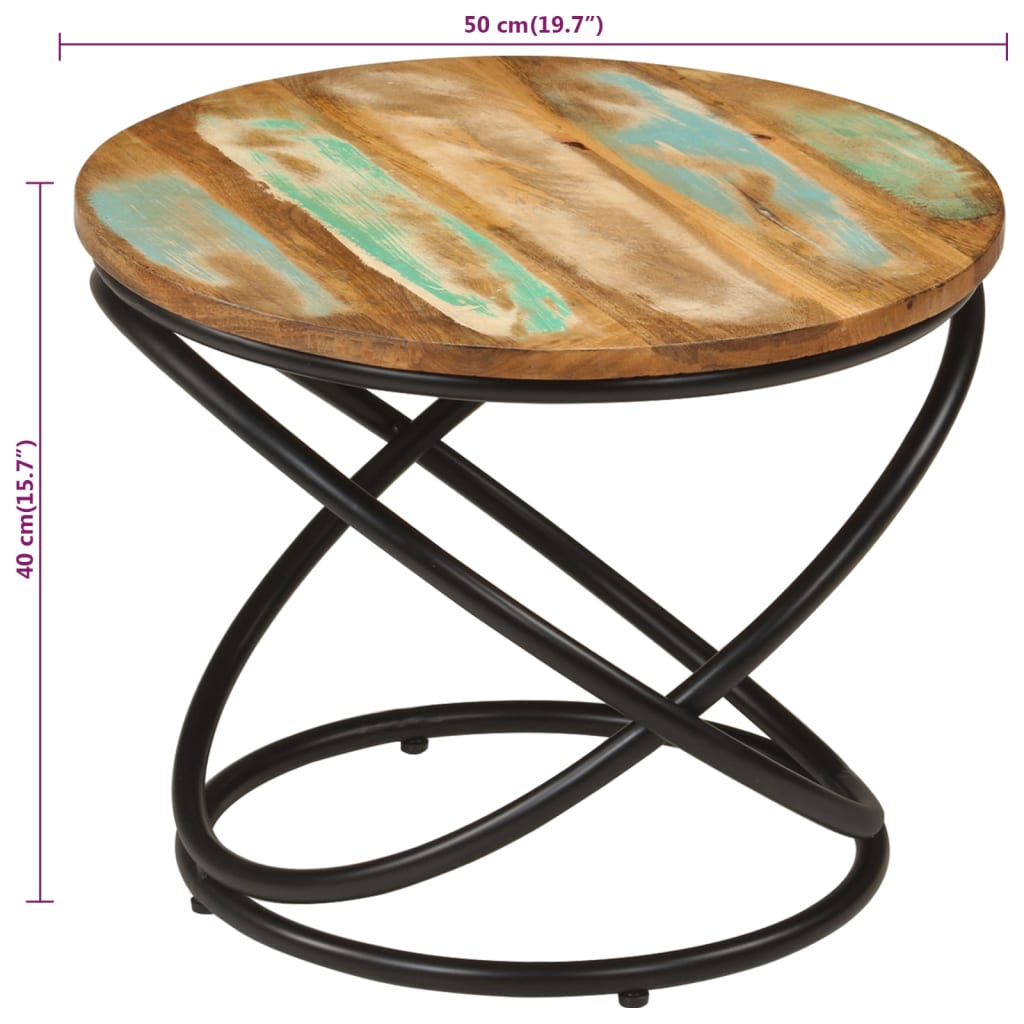 Table basse Ø50x40 cm bois de récupération massif et acier - XIOS