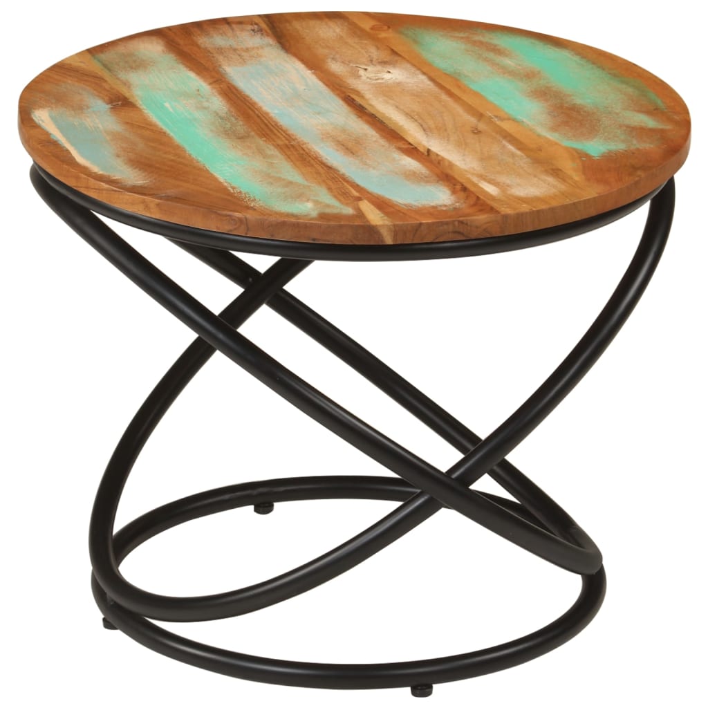 Table basse Ø50x40 cm bois de récupération massif et acier - XIOS