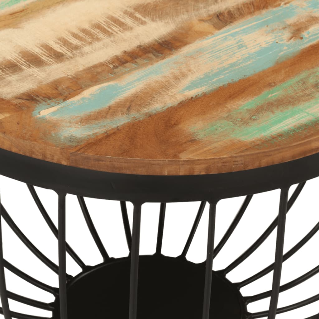 Table basse Ø50x35 cm bois de récupération massif et acier - XIOS