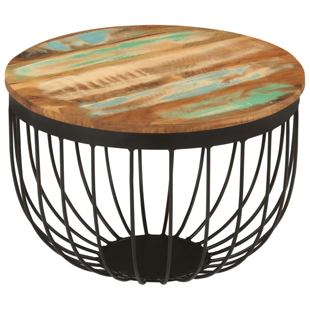 Table basse Ø50x35 cm bois de récupération massif et acier - XIOS