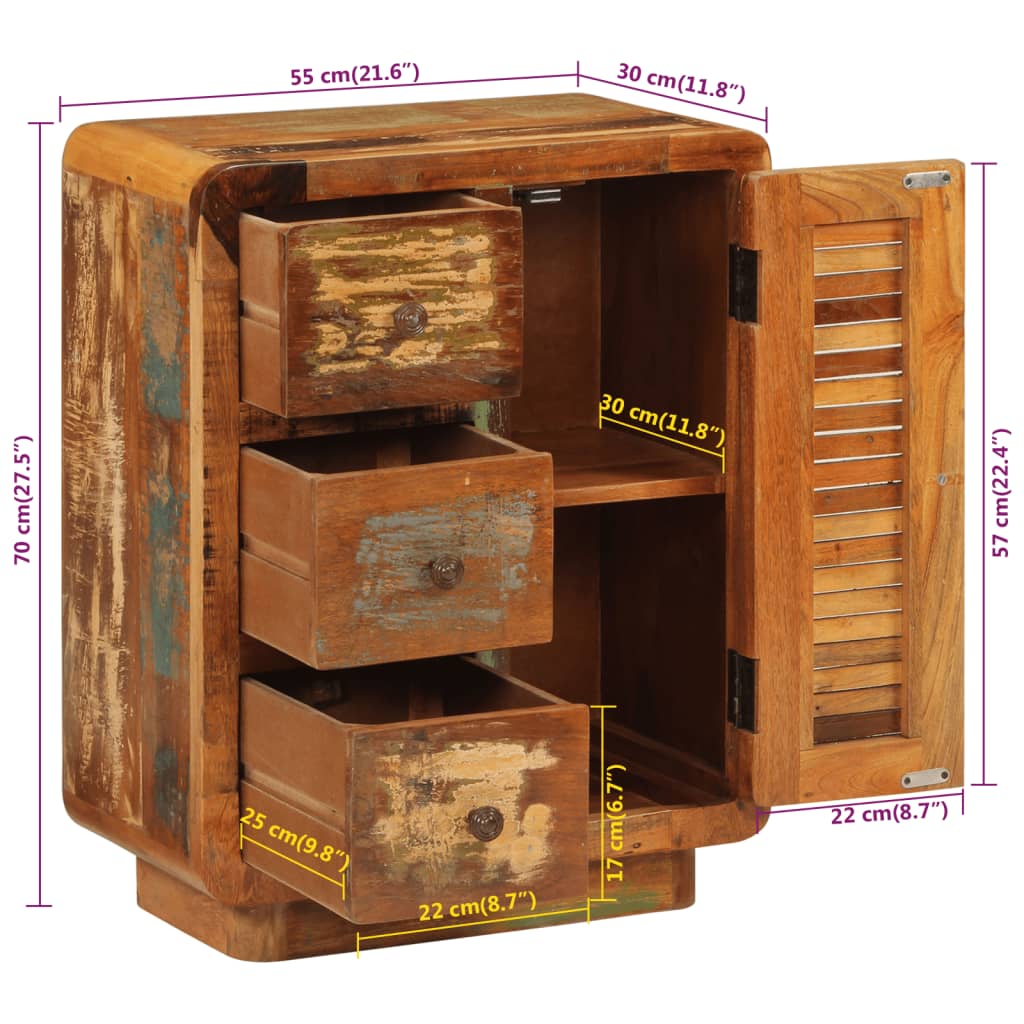Buffet avec 3 tiroirs 55x30x70 cm bois de récupération massif - XIOS