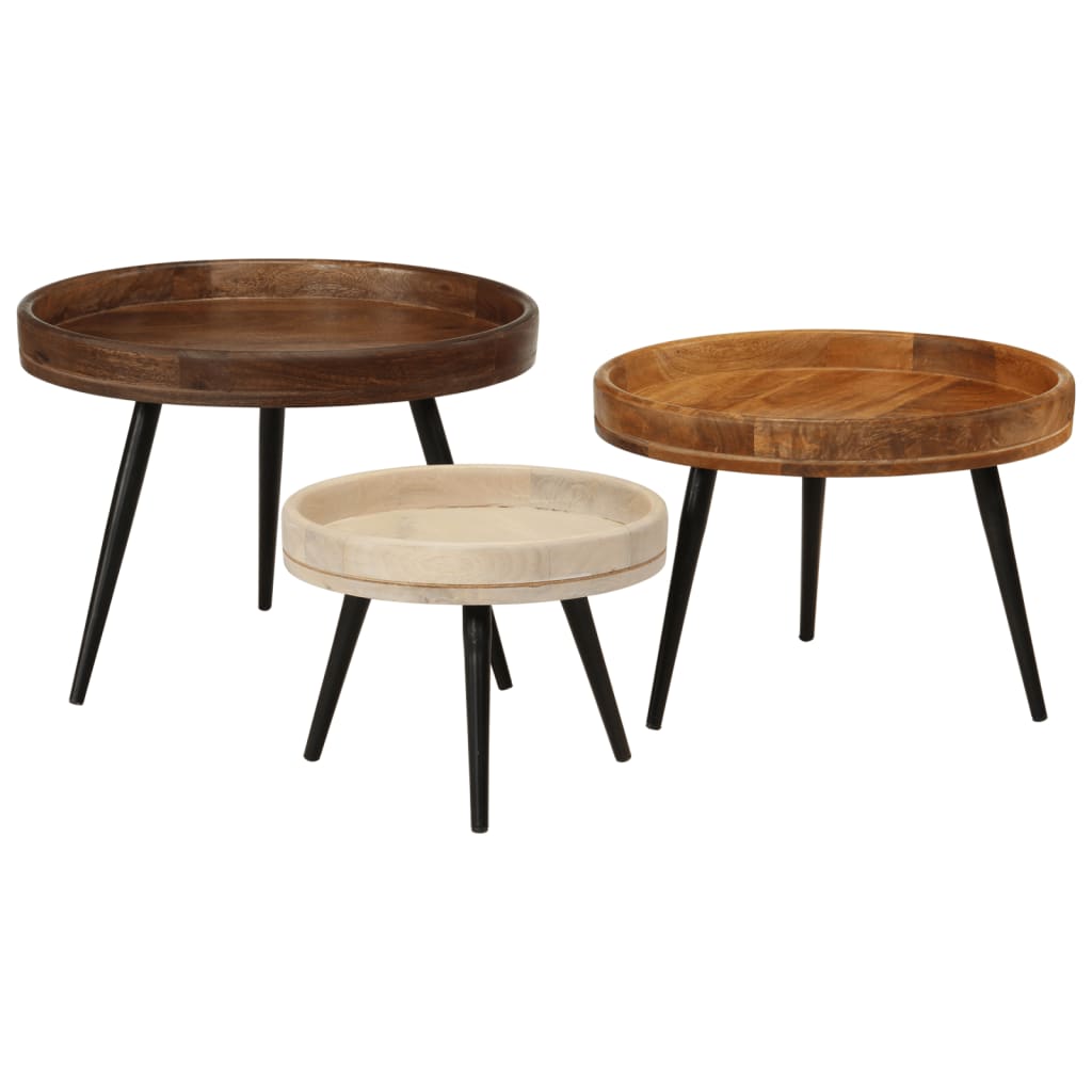 Tables basses rondes 3 pcs bois de manguier massif Tables d'appoint vidaXL