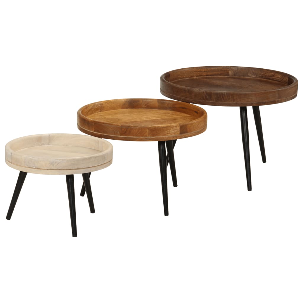 Tables basses rondes 3 pcs bois de manguier massif Tables d'appoint vidaXL
