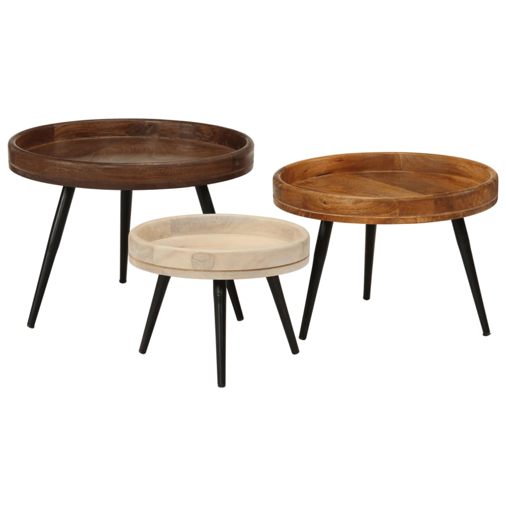 Tables basses rondes 3 pcs bois de manguier massif Tables d'appoint vidaXL