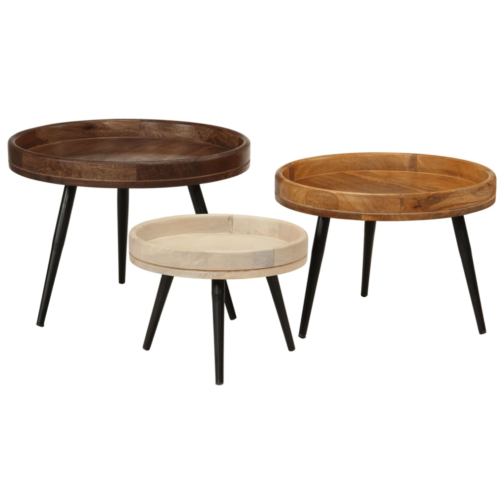 Tables basses rondes 3 pcs bois de manguier massif Tables d'appoint vidaXL