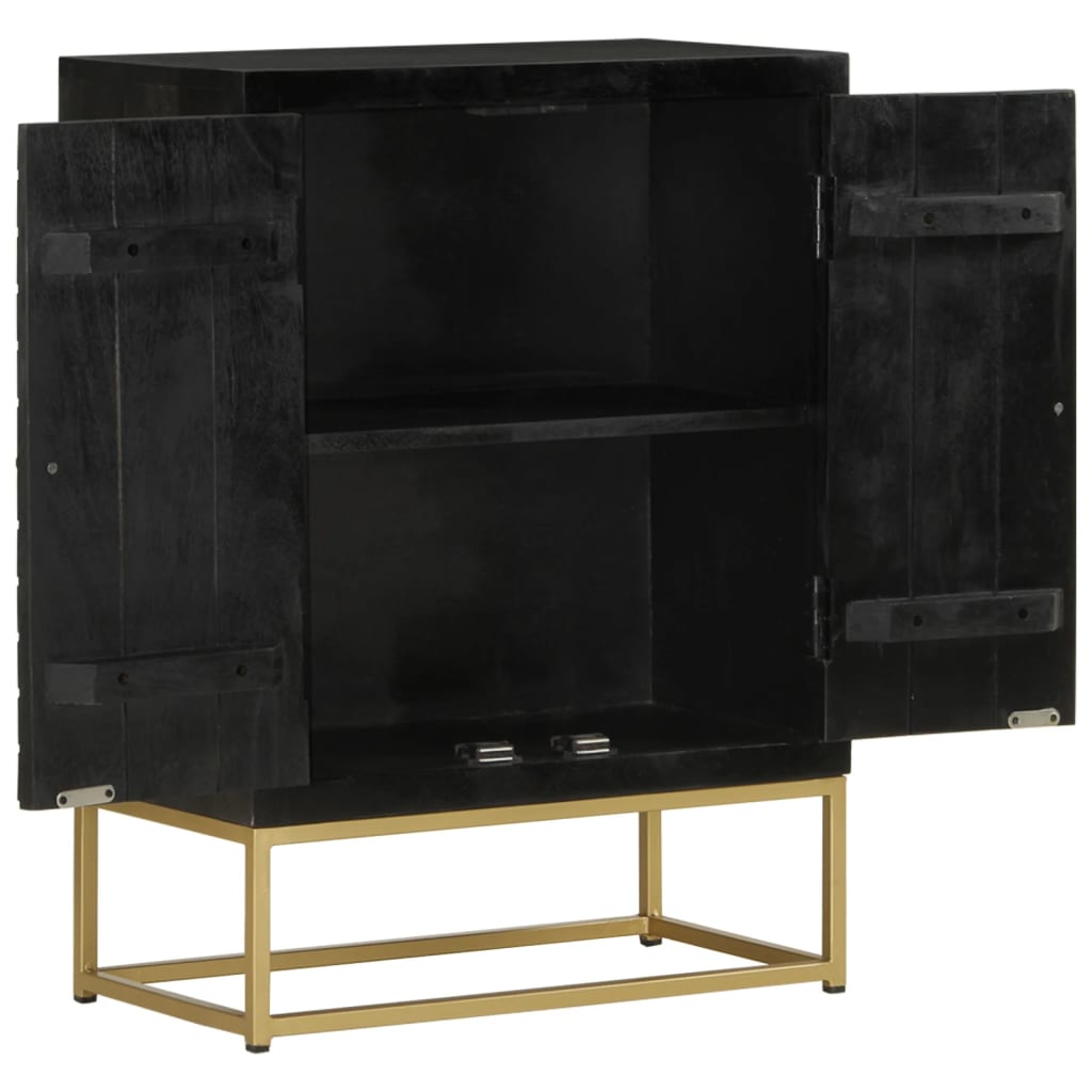 Buffet avec 2 portes noir et doré 55x30x75 cm manguier - XIOS