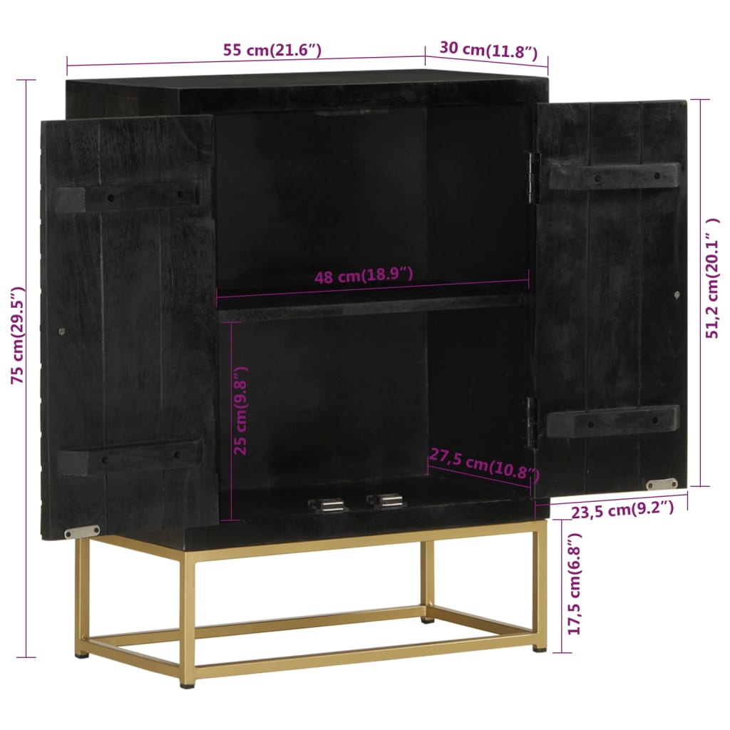 Buffet avec 2 portes noir et doré 55x30x75 cm manguier - XIOS