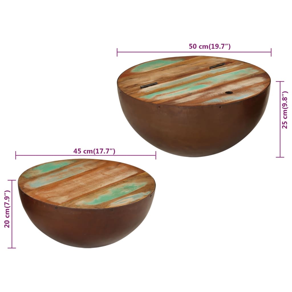 Tables basses en forme de bol 2 pcs bois de récupération massif - XIOS