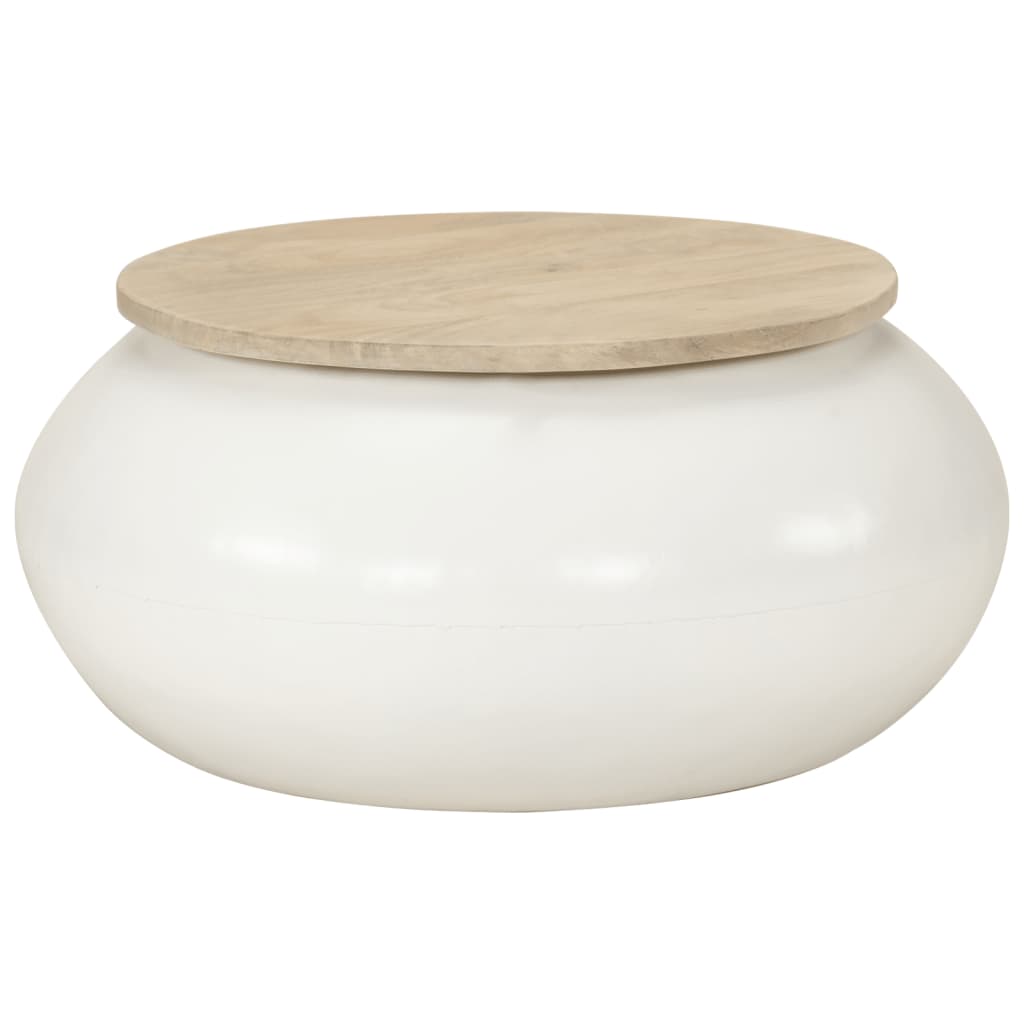 Table basse blanc 51x51x27 cm bois de manguier massif - XIOS