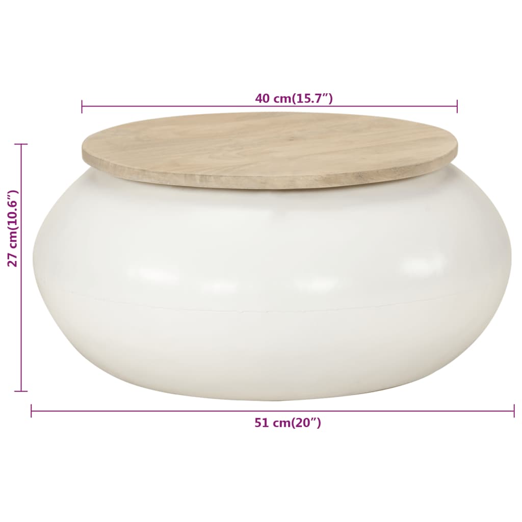 Table basse blanc 51x51x27 cm bois de manguier massif - XIOS
