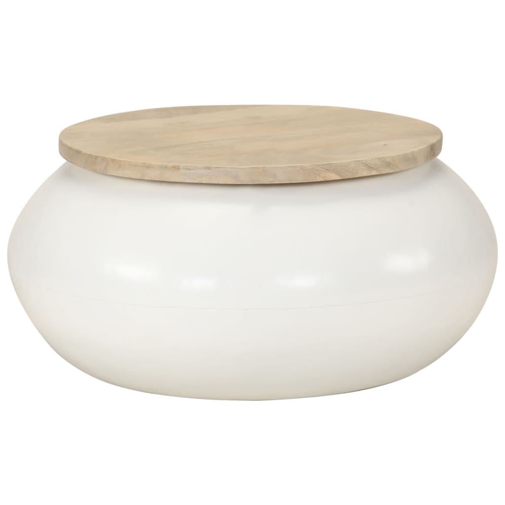 Table basse blanc 51x51x27 cm bois de manguier massif - XIOS