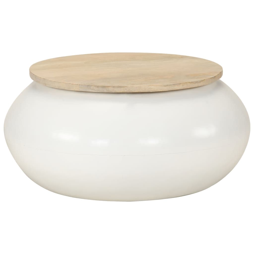 Table basse blanc 51x51x27 cm bois de manguier massif - XIOS