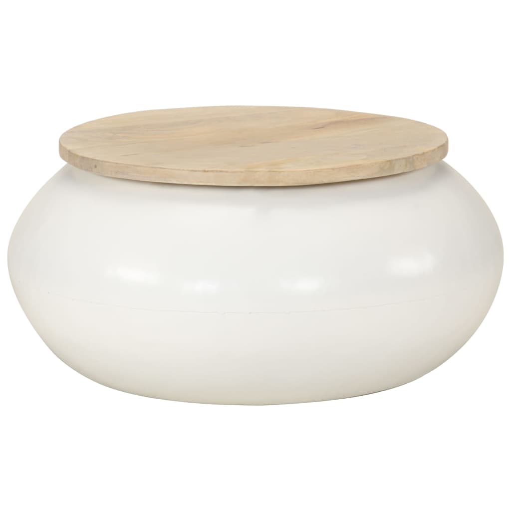 Table basse blanc 51x51x27 cm bois de manguier massif - XIOS