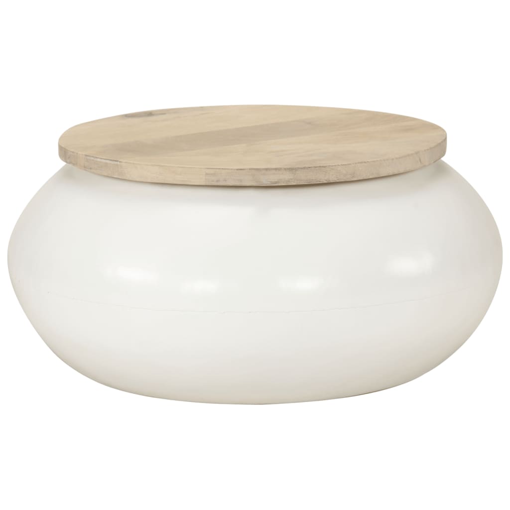 Table basse blanc 51x51x27 cm bois de manguier massif - XIOS