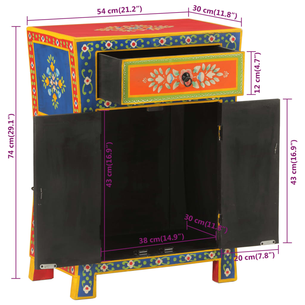 Buffet peint à la main 54x30x74 cm bois massif de manguier - XIOS