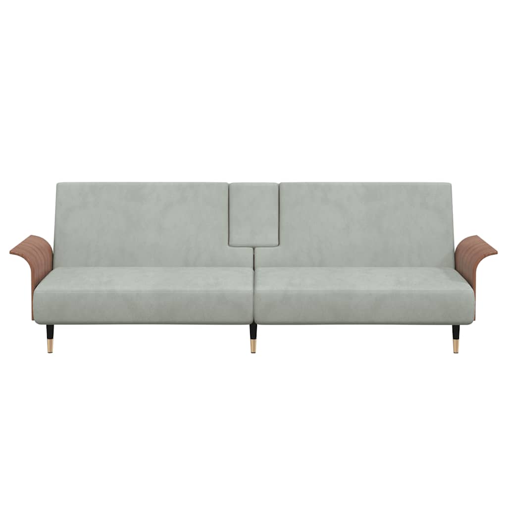 Canapé-lit avec porte-gobelets gris clair velours - XIOS