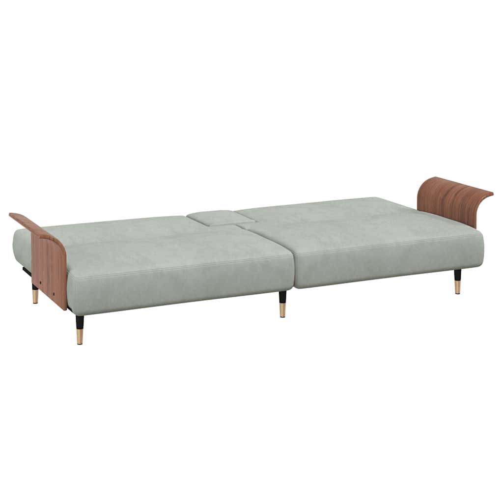Canapé-lit avec porte-gobelets gris clair velours - XIOS