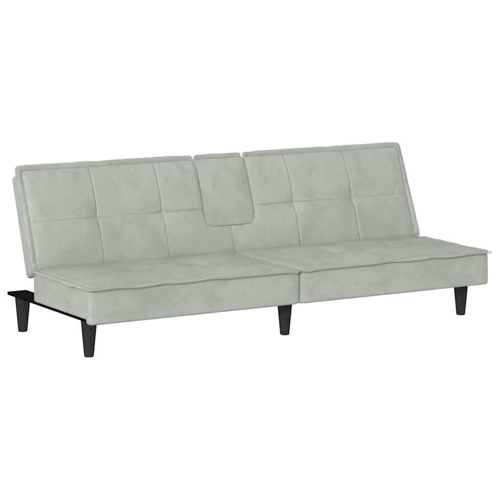 Canapé-lit avec porte-gobelets gris clair velours - XIOS