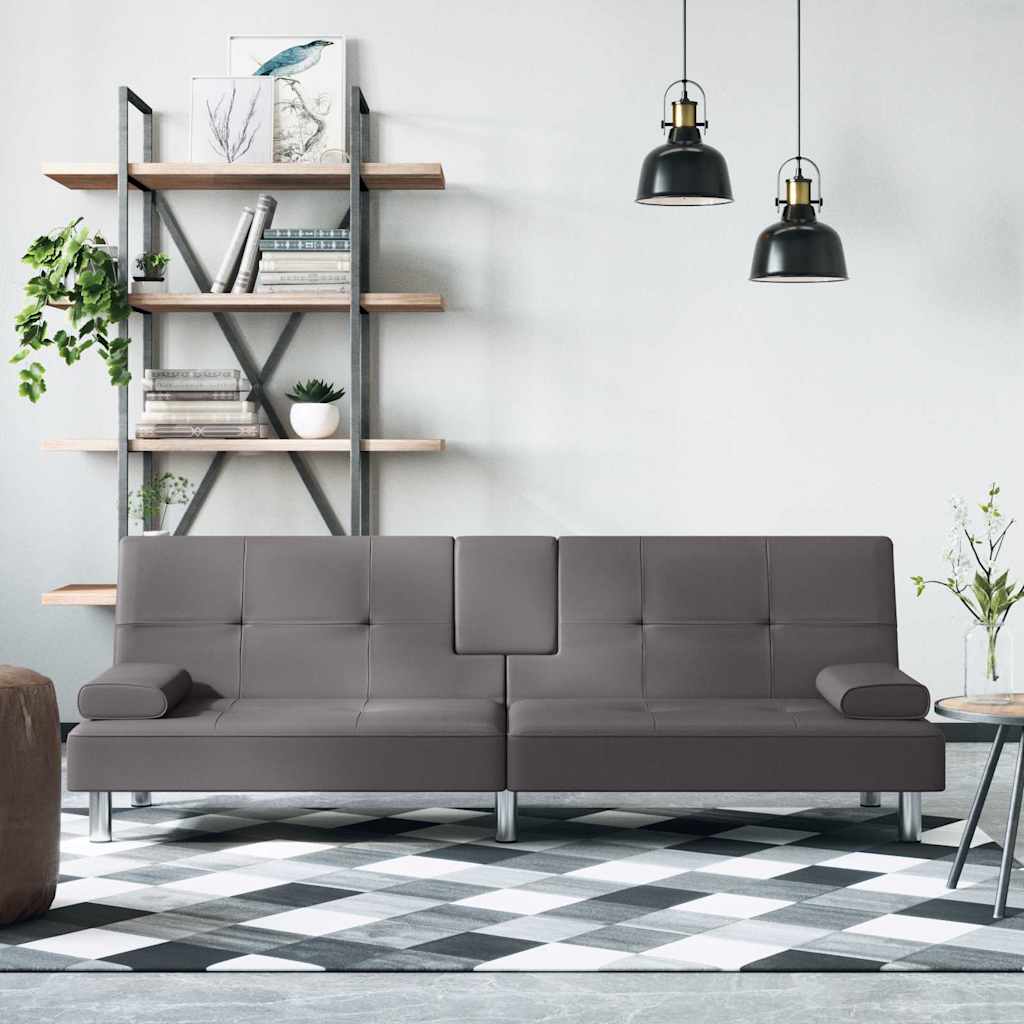 Canapé-lit avec porte-gobelets gris similicuir - XIOS