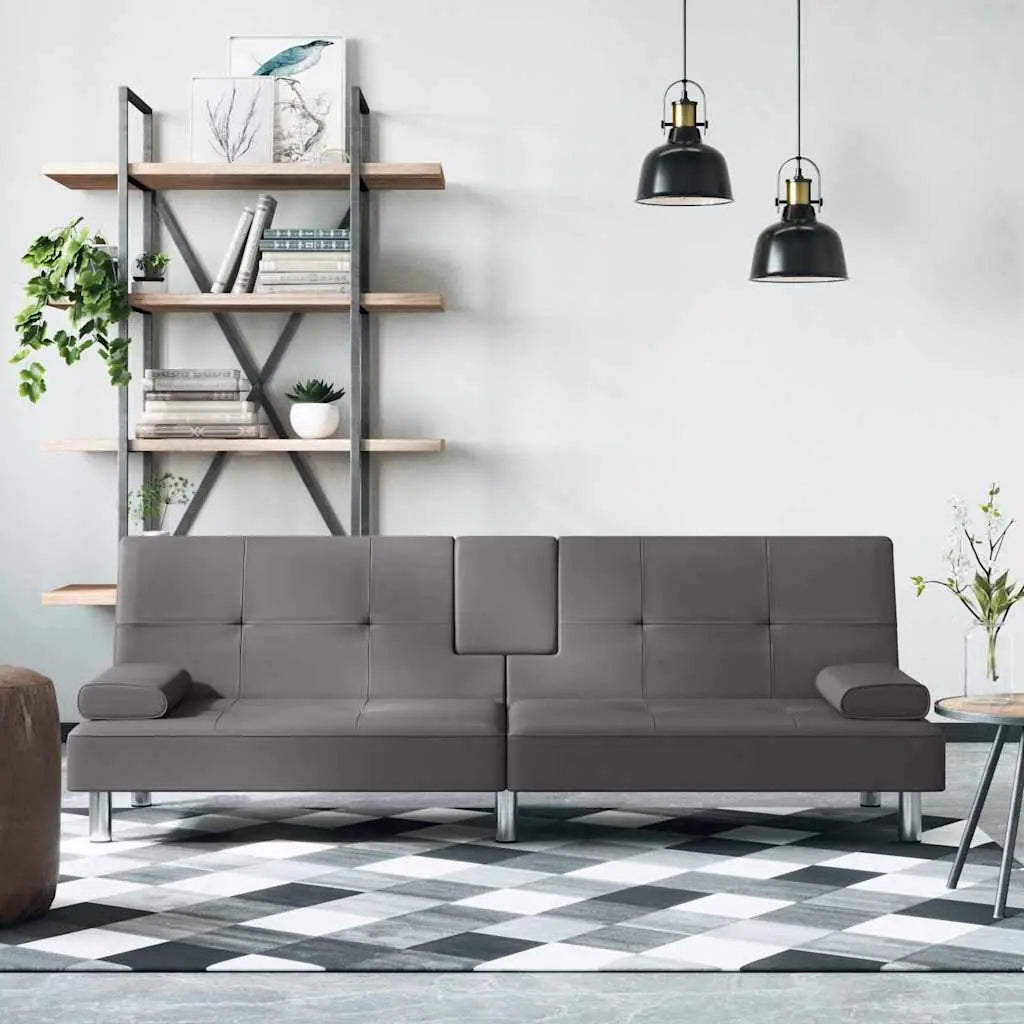 Canapé-lit avec porte-gobelets gris similicuir - XIOS