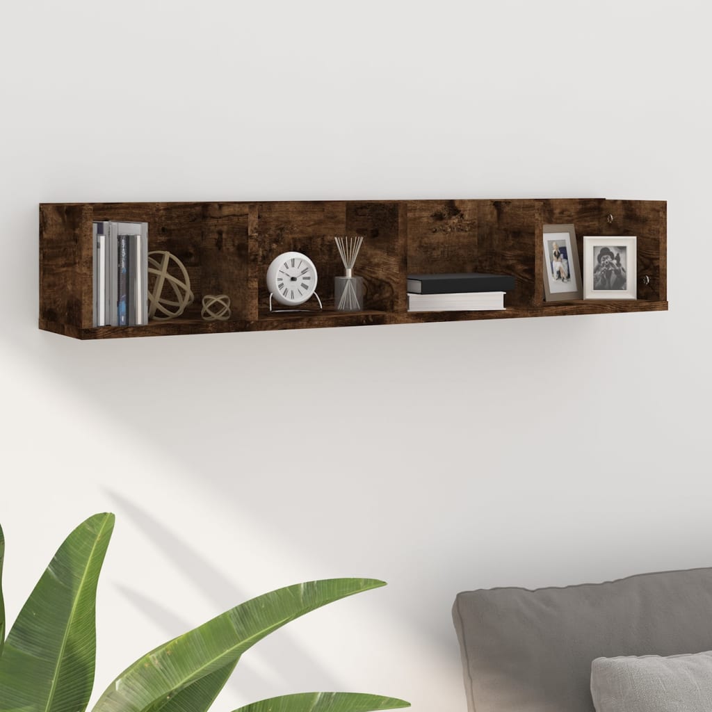 Étagère murale à CD Chêne fumé 100x18x18 cm Bois d'ingénierie Étagères murales & corniches vidaXL