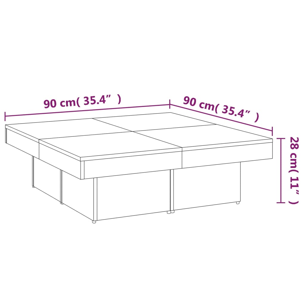 Table basse Chêne fumé 90x90x28 cm Bois d'ingénierie - XIOS